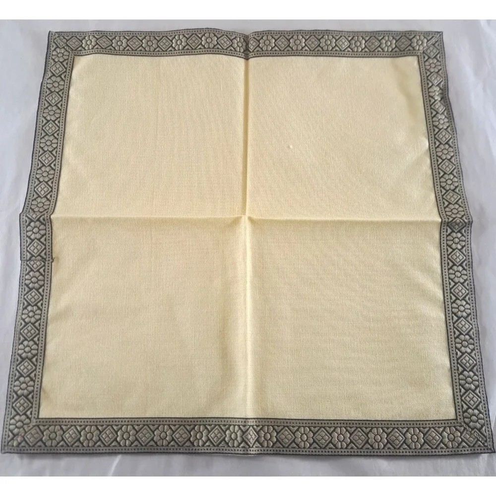 Yellow Linen Napkins Gray Embroidered Edge Set of 6 Floral 14